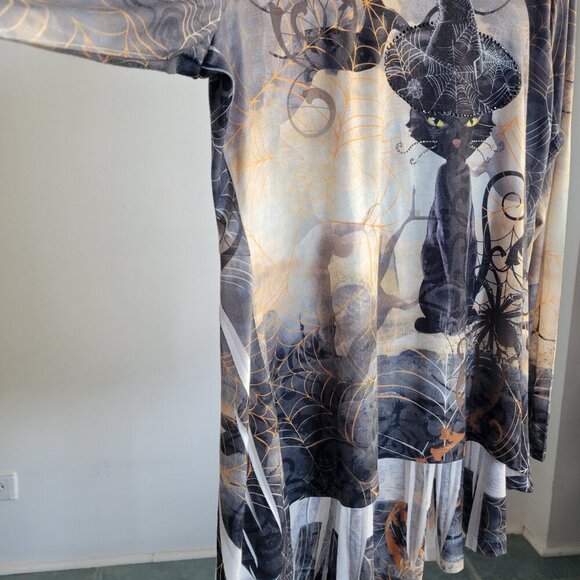 One World Top Witchy Gothic Cat High Low Hem Halloween Top (Size: XL) - Picture 6 of 15